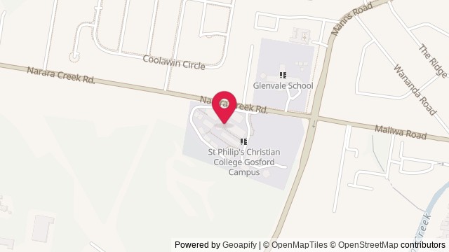 Map showing St Philips Christian College