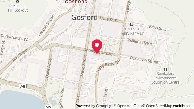 Map showing Gosford Regional Library Auditorium