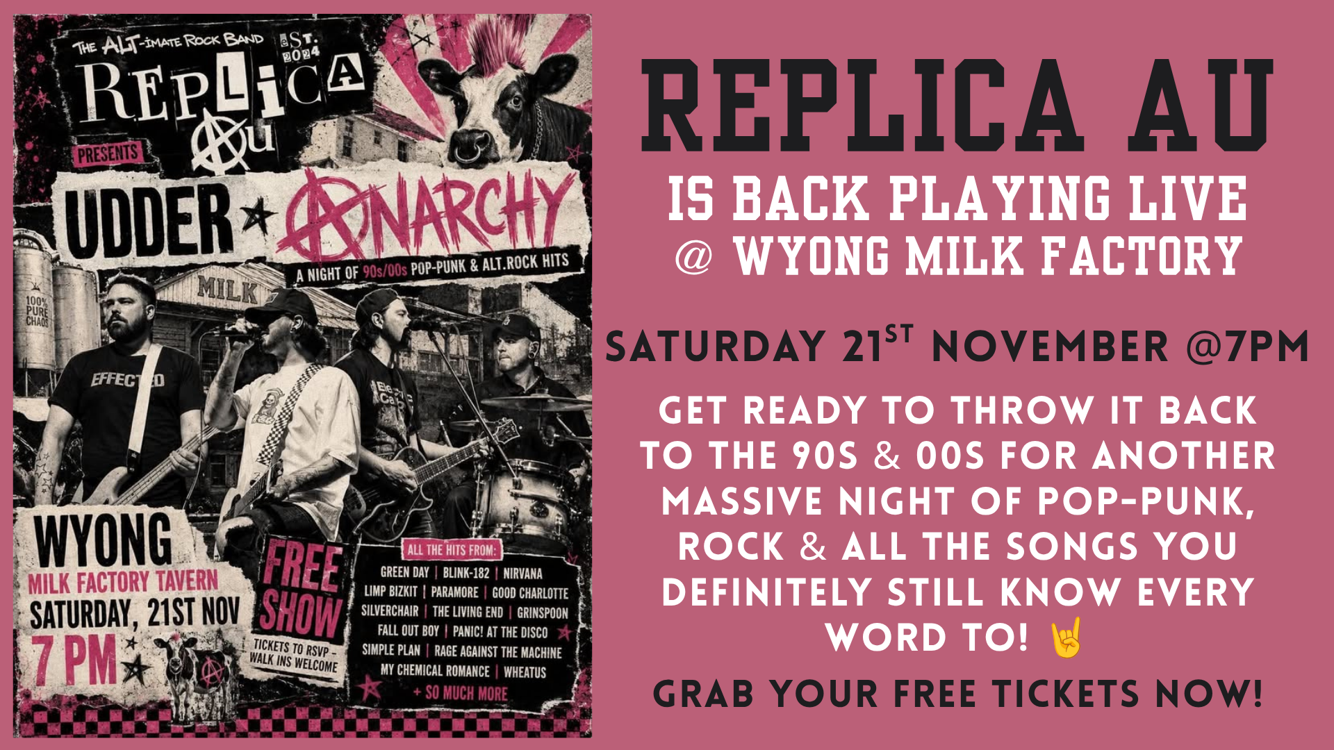 FREE LIVE BAND - REPLICA AU - The Alt.imate 90's/00's Party - UDDER ANARCHY EDITION